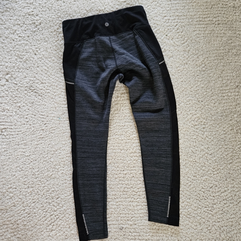 Athleta warm winter running leggings, grey black, size M but fits like S